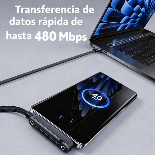 Cable Tipo C con Soporte Plegable – Carga Rápida 240W