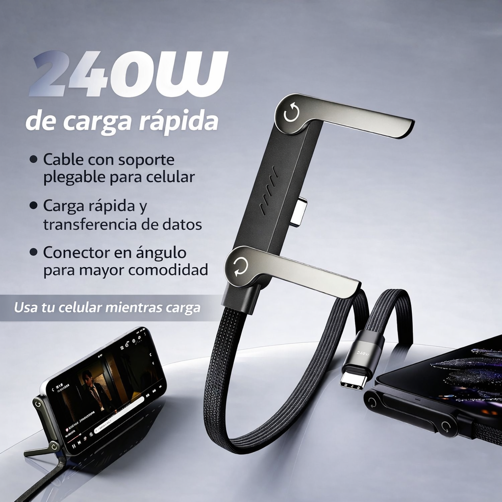 Cable Tipo C con Soporte Plegable – Carga Rápida 240W